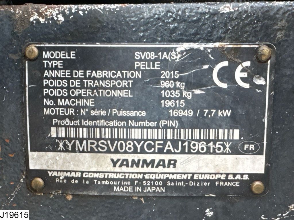 Yanmar SV08 1A 2700 hr, 2015, 1035 kg, 7,7 kW