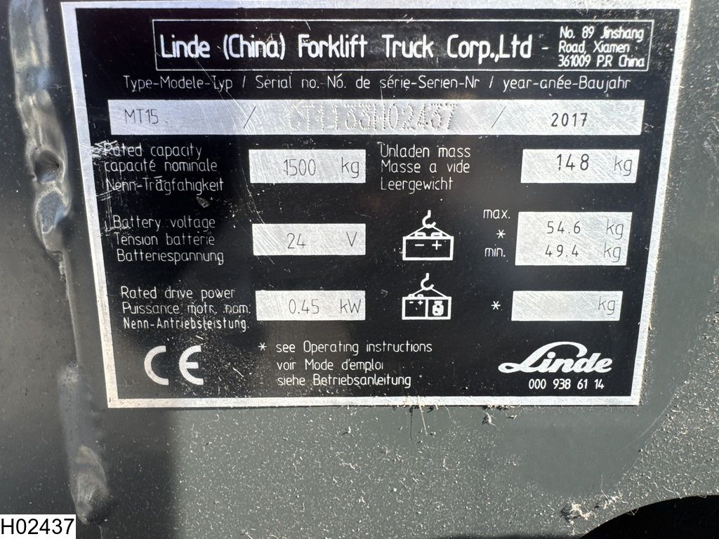 Linde MT 15 1500 kg, 0,45 kW, 2017