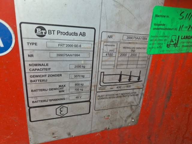 Schubmaststapler BT FRT 2000 SE-5 Elektro 2000 kg 4,15 m 1994