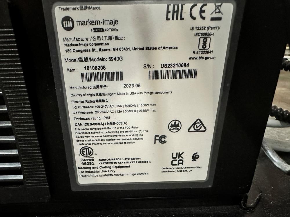 2023 Markem-Imaje 5940G Industrial Marking Printer