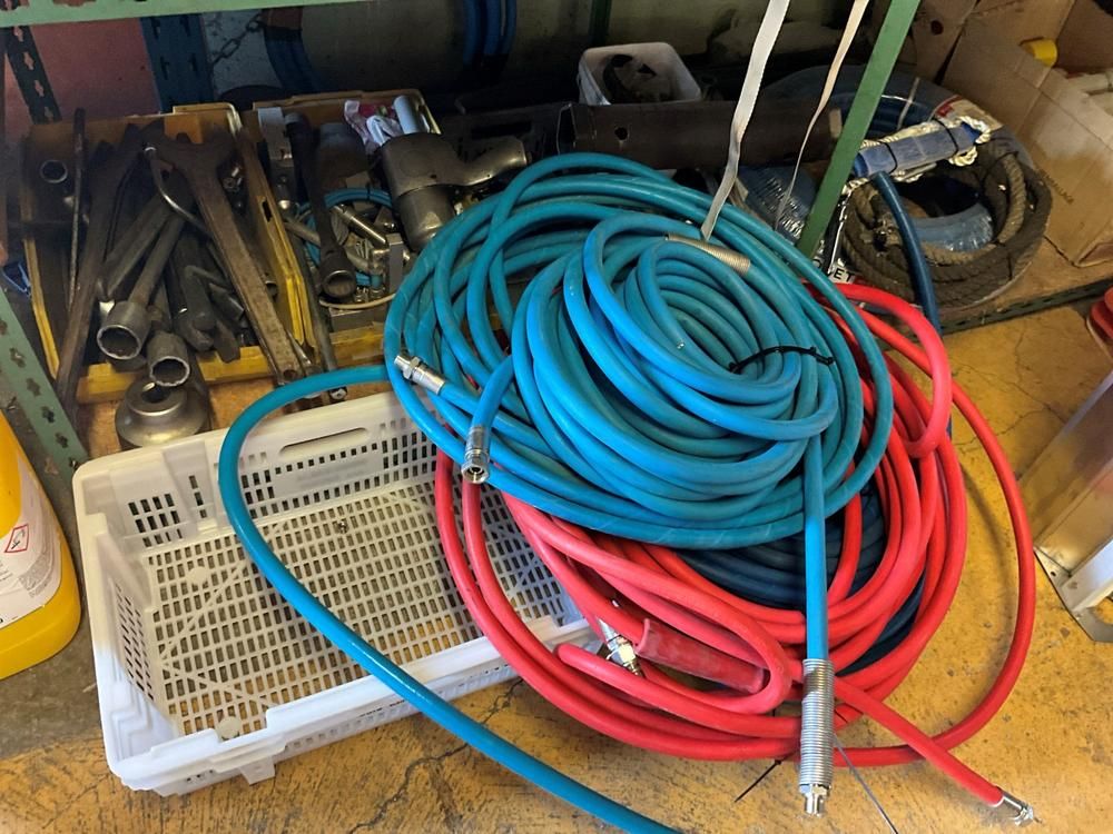 Workshop shelving with contents