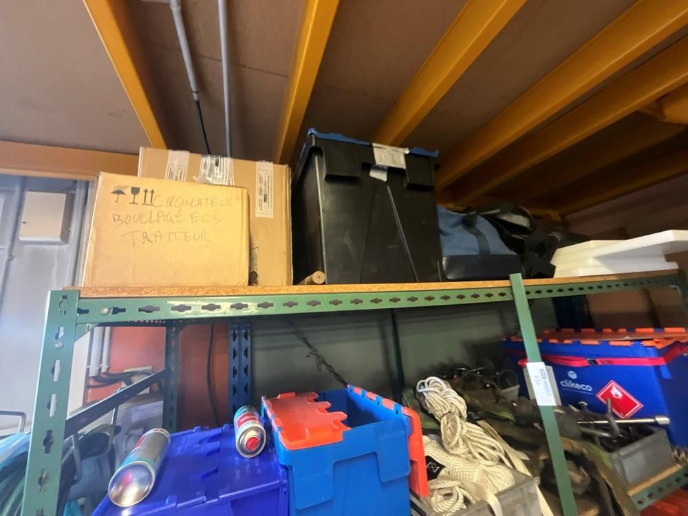 Workshop shelving with contents