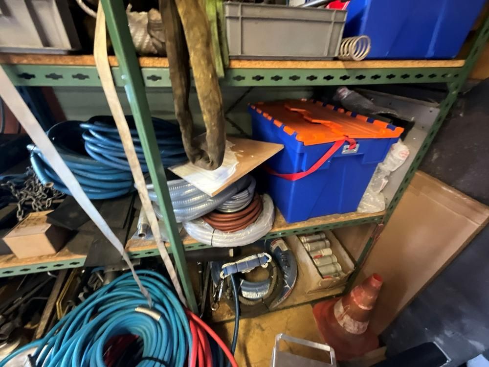 Workshop shelving with contents