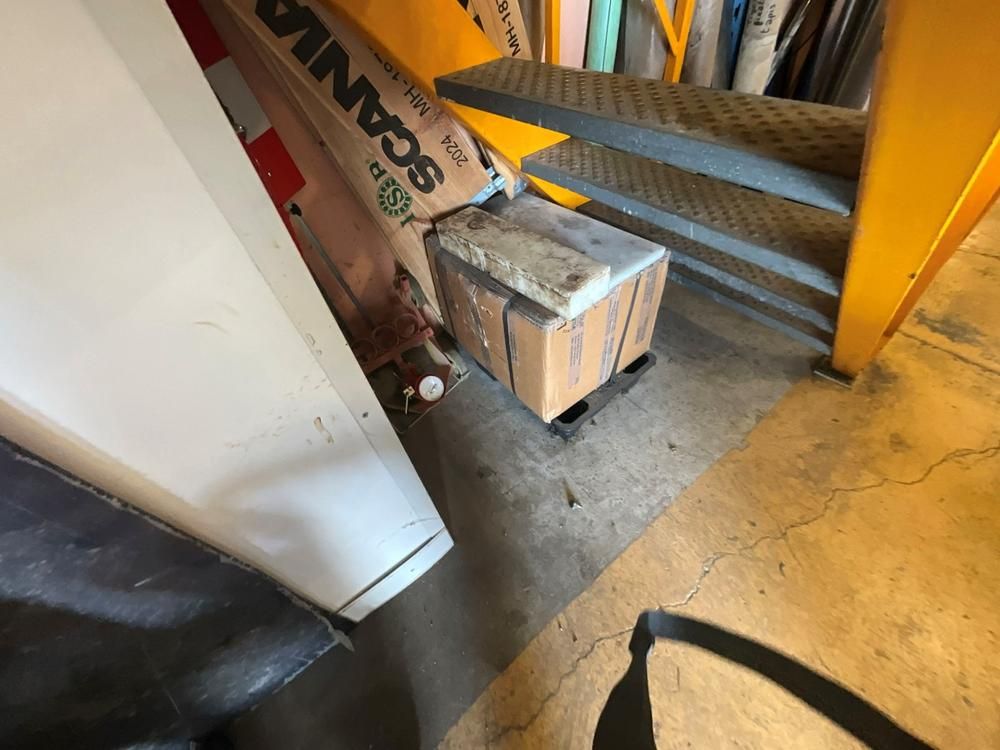 Workshop shelving with contents