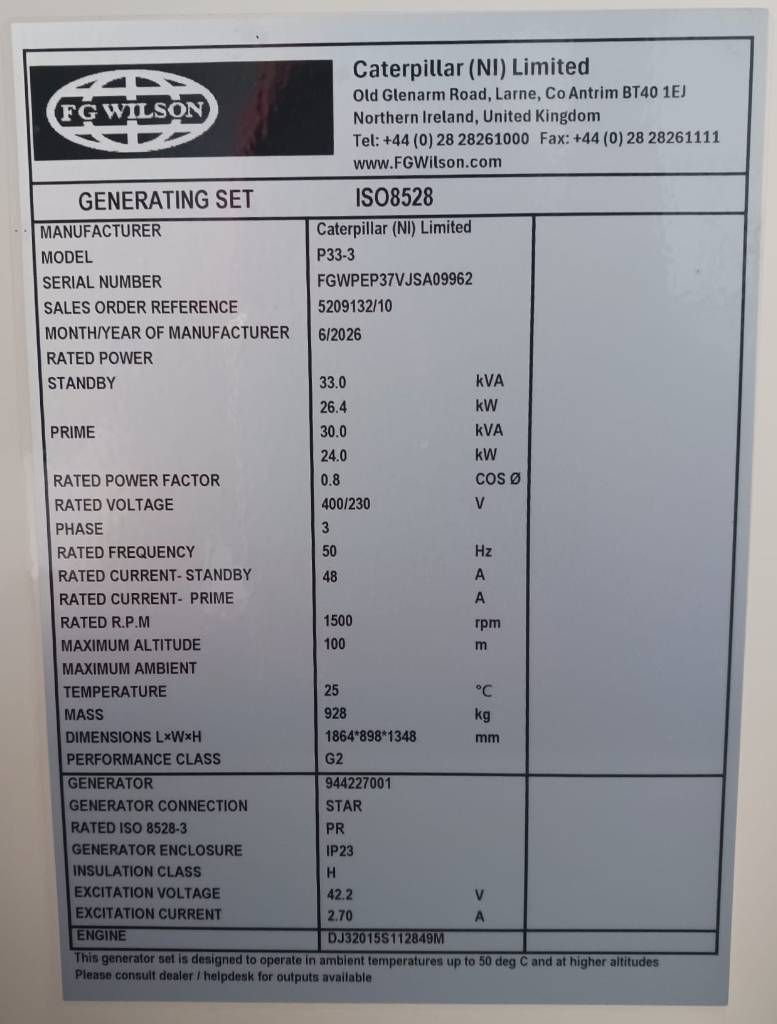 FG Wilson P33-3 - 33 kVA Genset - DPX-16003