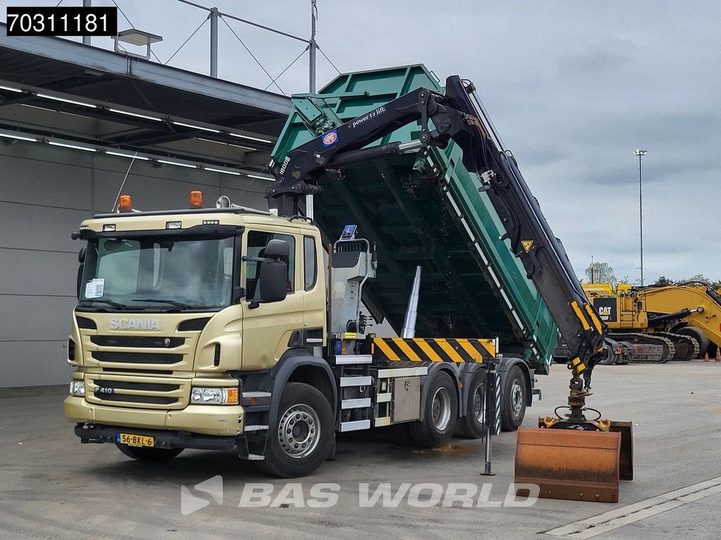 Scania P P410 8X4 NL-Truck HMF 1800K3 Kran Crane HSW 2-side tipper Lift+Steering axle Euro 6