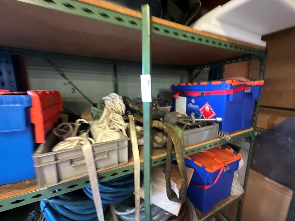 Workshop shelving with contents