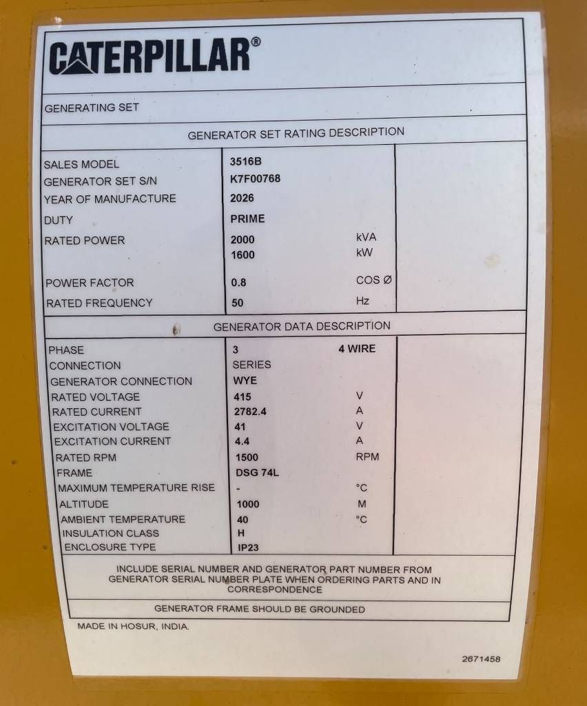 CAT 3516B - 2.250 kVA Generator - DPX-25098