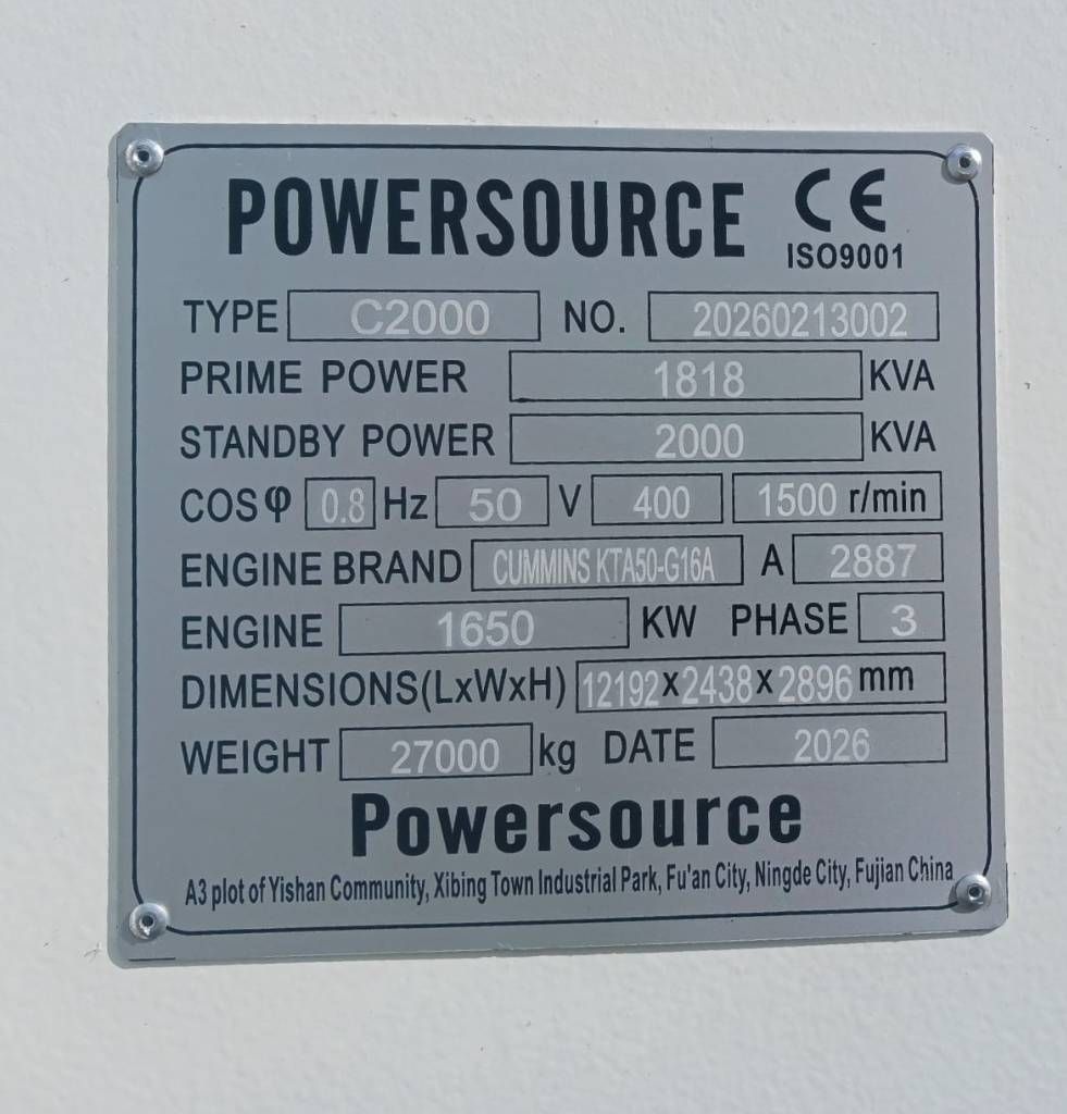 Cummins KTA50-G16A - 2.000 kVA Generator - DPX-19849.8