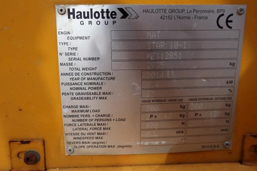 Haulotte STAR 10 Electric, 10m Working Height, 3m Reach, 20