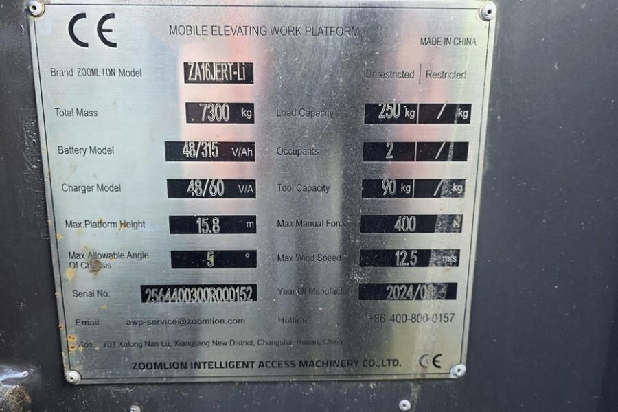 Zoomlion ZA16JERT-LI Valid Inspection, Electric, 4x4 Drive,