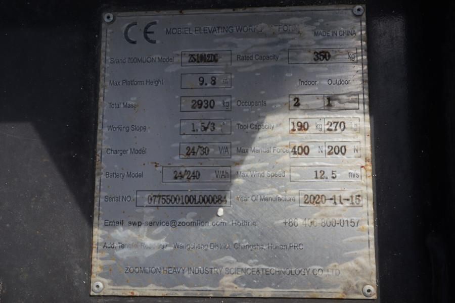 Zoomlion ZS1012DC Valid Iinspection, 11.8m Working Height,