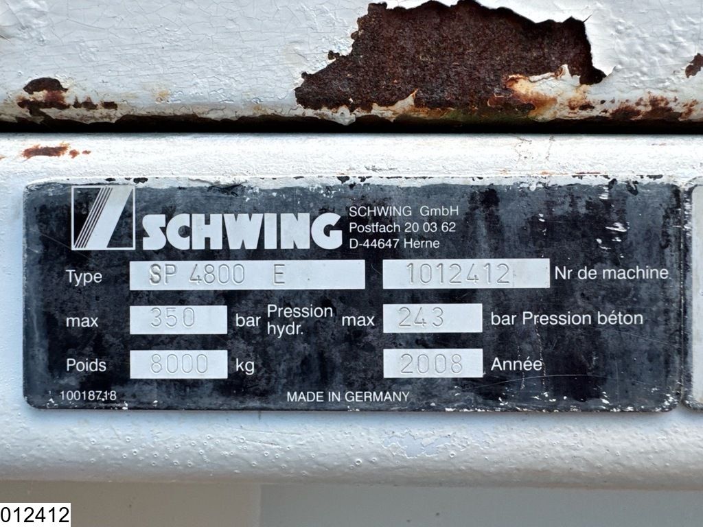 Schwing SP 4800 E 350 bar hydro, 243 bar beton, 2008, 8000 kg