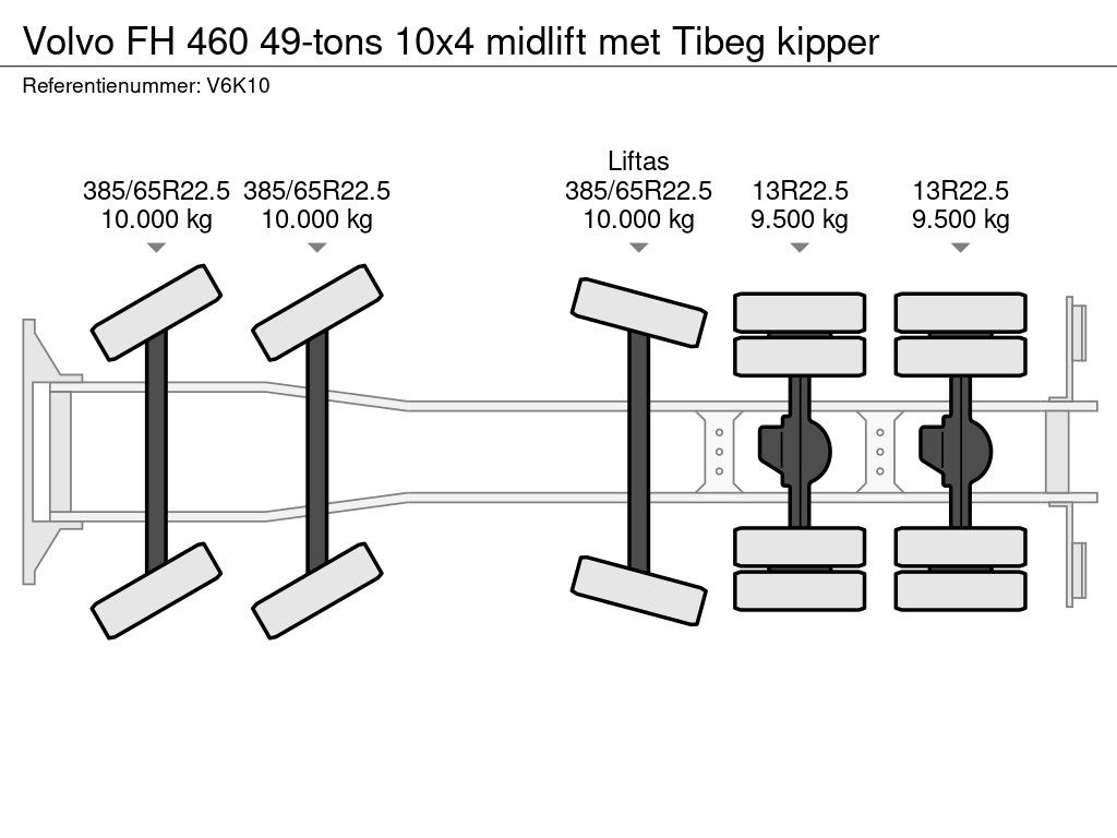Volvo FH 460 49-tons 10x4 midlift met Tibeg kipper