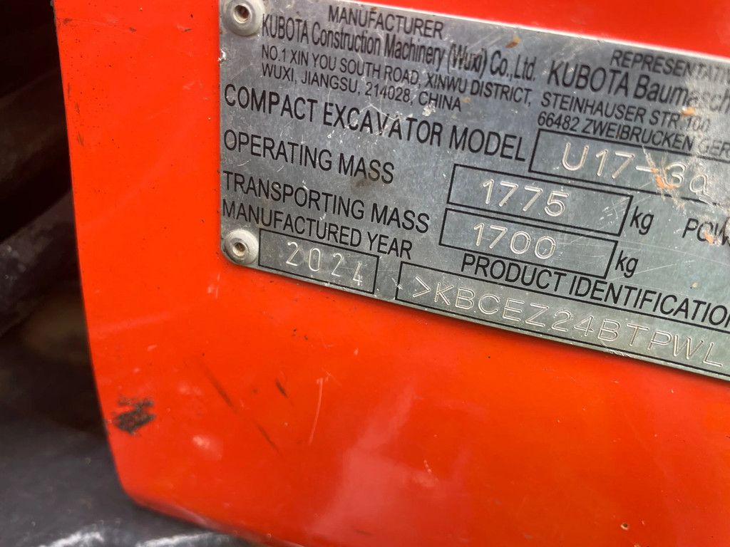 Kubota U17-3 minigraafmachine 342 uur!