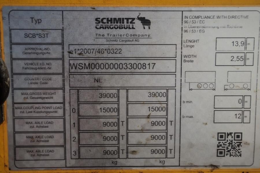 Schmitz Cargobull SCB3ST CoC Documents, Dutch Registration, 3-Axle,
