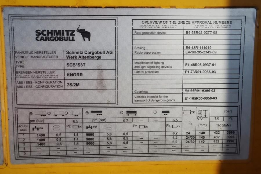Schmitz Cargobull SCB3ST CoC Documents, Dutch Registration, 3-Axle,