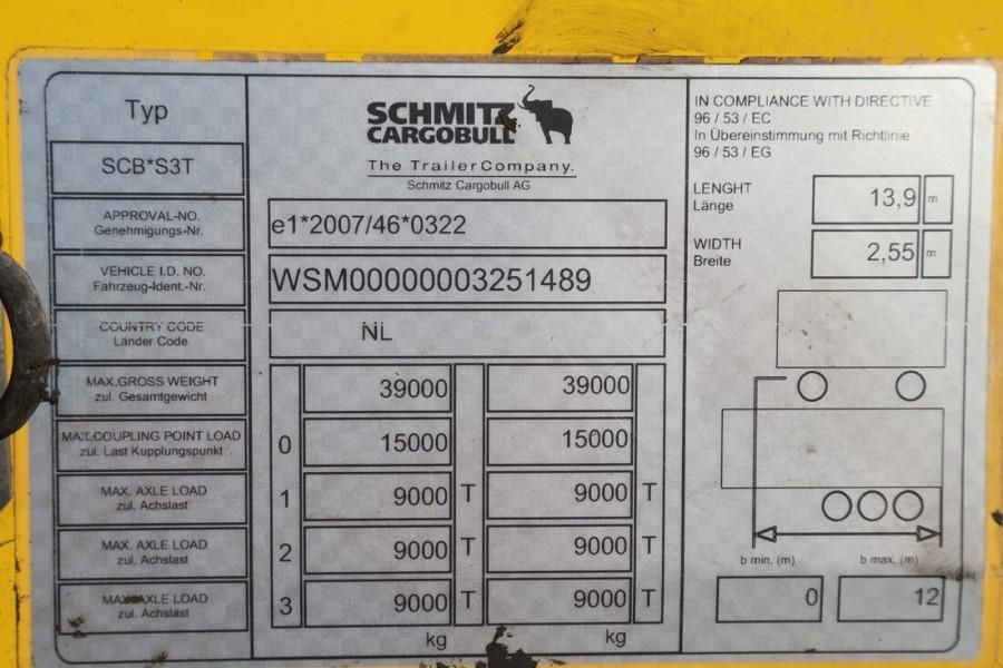 Schmitz Cargobull SCB3ST CoC Documents, TuV Loading Certificate, Dut