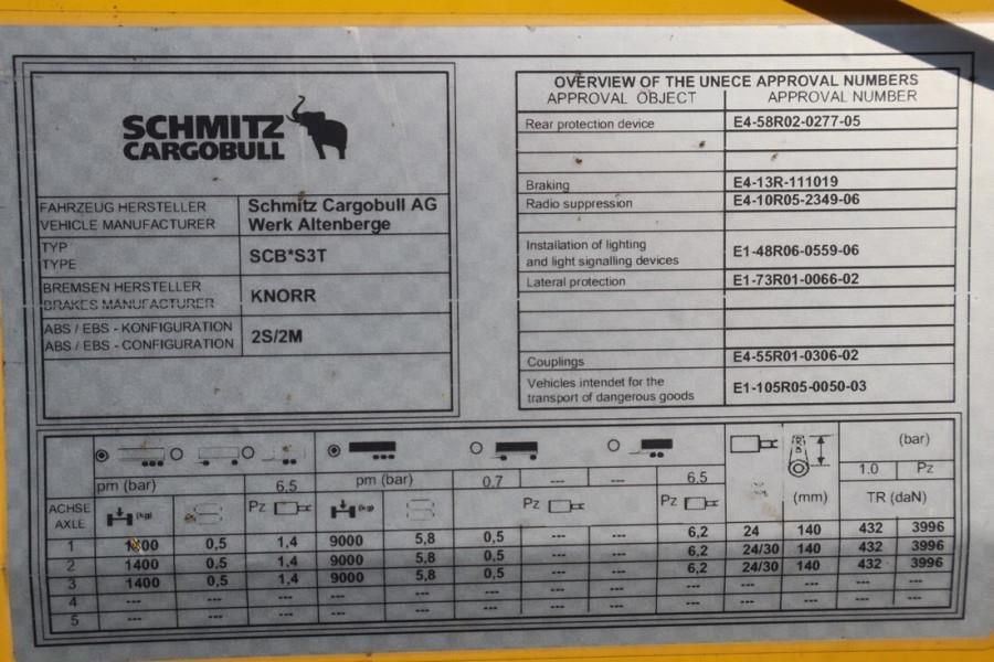 Schmitz Cargobull SCB3ST CoC Documents, Dutch Registration, 3-Axle,