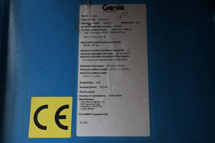 Genie Z62/40 Valid inspection, Diesel, 4x4 Drive, 20.9m