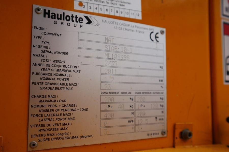 Haulotte STAR 10 Electric, 10m Working Height, 3m Reach, 20
