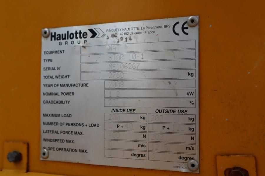 Haulotte STAR 10 As-Is, Electric, 10m Working Height, 3m Re