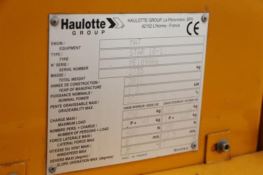 Haulotte Star 10AC Electric, 10m Working Height, 3m Reach,