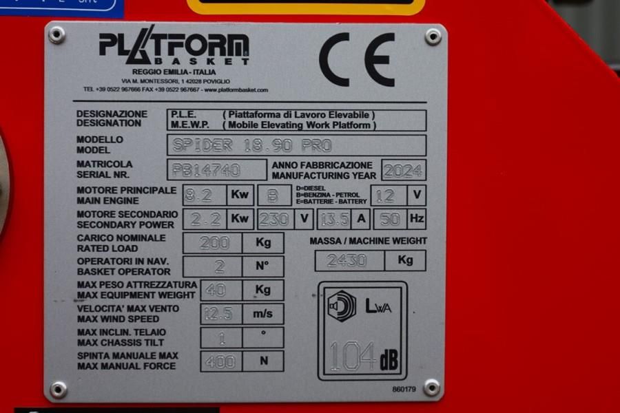 Platform Basket Spider 18.90 PRO CE Declaration, Valid inspection,