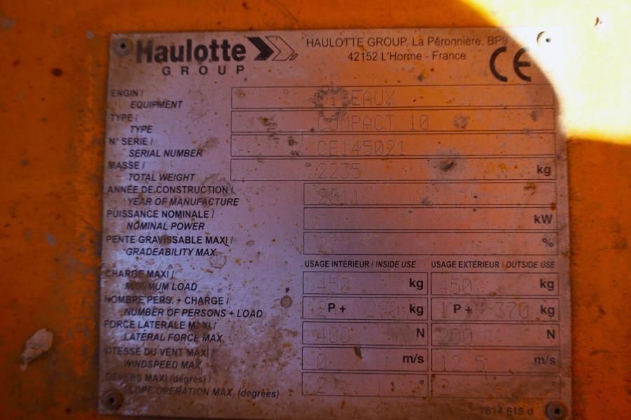 Haulotte Compact 10 Electric, 10m Working Height, 450kg Cap