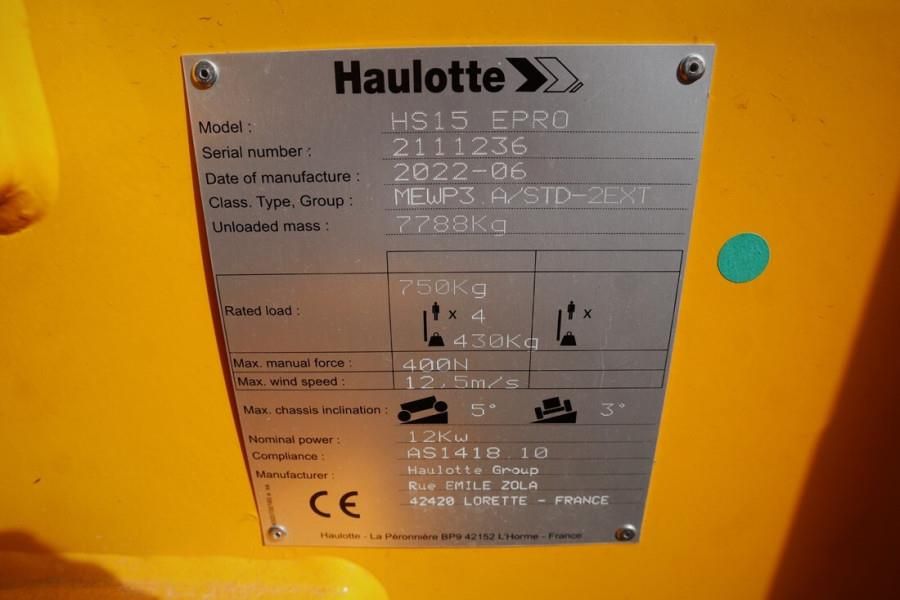 Haulotte HS15EPRO Valid Inspection, Full Electric 4x4 Driv