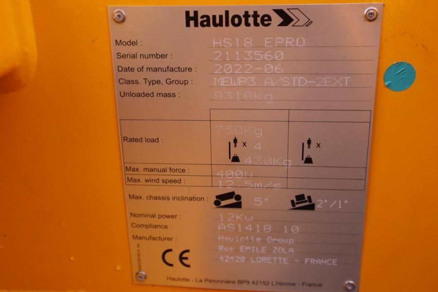 Haulotte HS18EPRO Valid Inspection, Electric 4x4 Drive, Ver