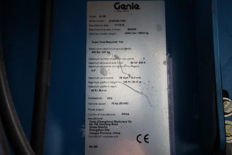 Genie S125 Diesel, 4x4x4 Drive, 40.1m Working Height, 24