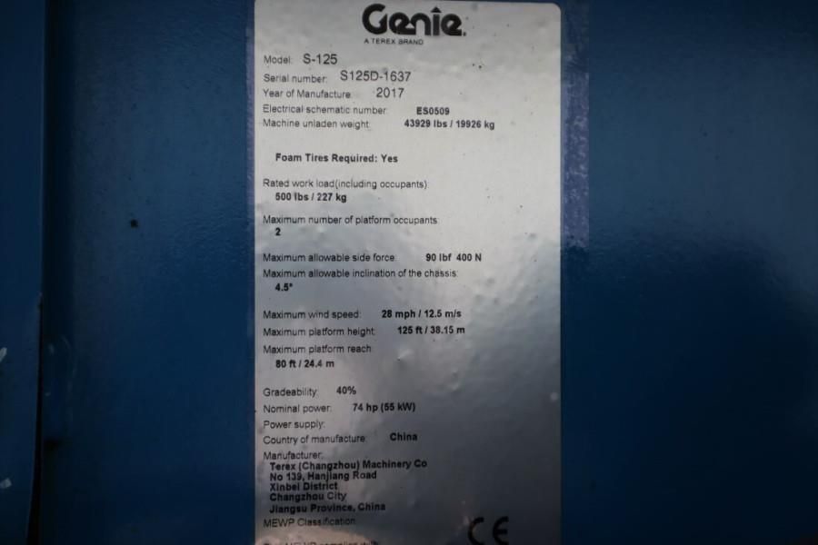 Genie S125 Valid inspection, Diesel, 4x4x4 Drive, 40.1m