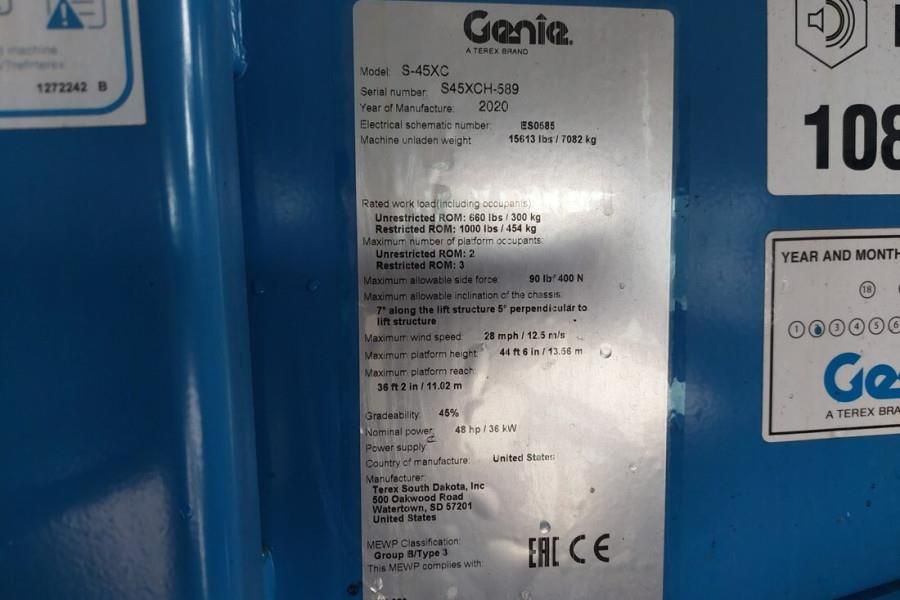 Genie S45XC Valid inspection, 15.5m Working Height, 11 m