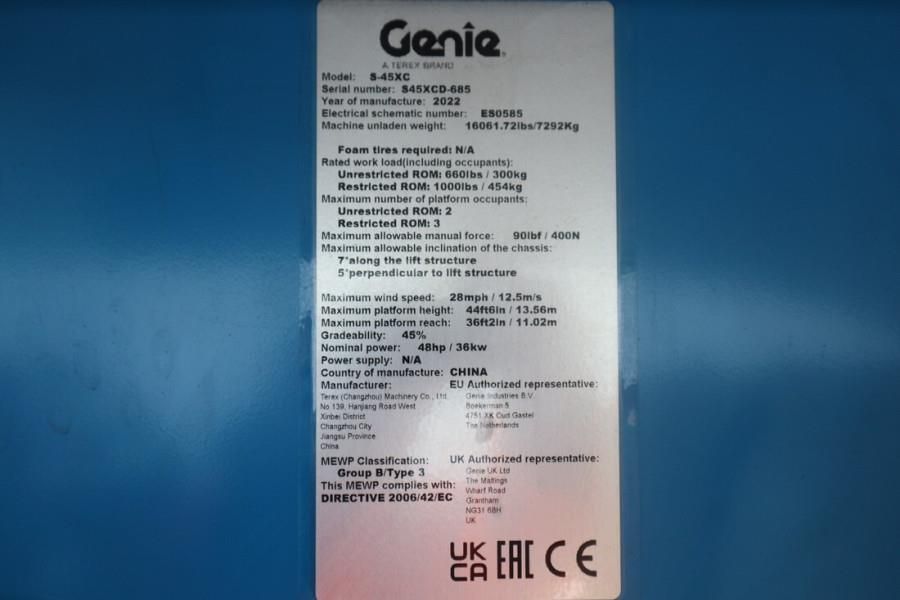 Genie S45XC Valid Inspection, Diesel, 4x4 Drive, 16m Wor