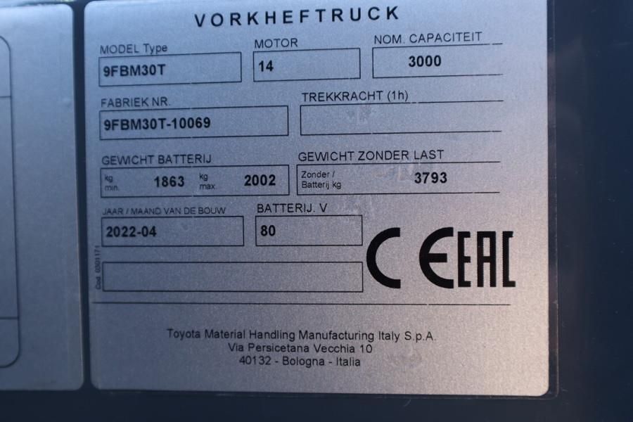 Toyota 9FBM30T Valid inspection, Electric, 4700mm Lift He