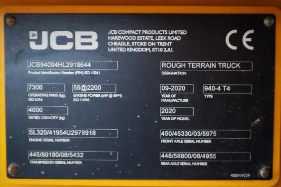 JCB 940-4 T4 Valid inspection, Diesel, 4x4 Drive, 3700