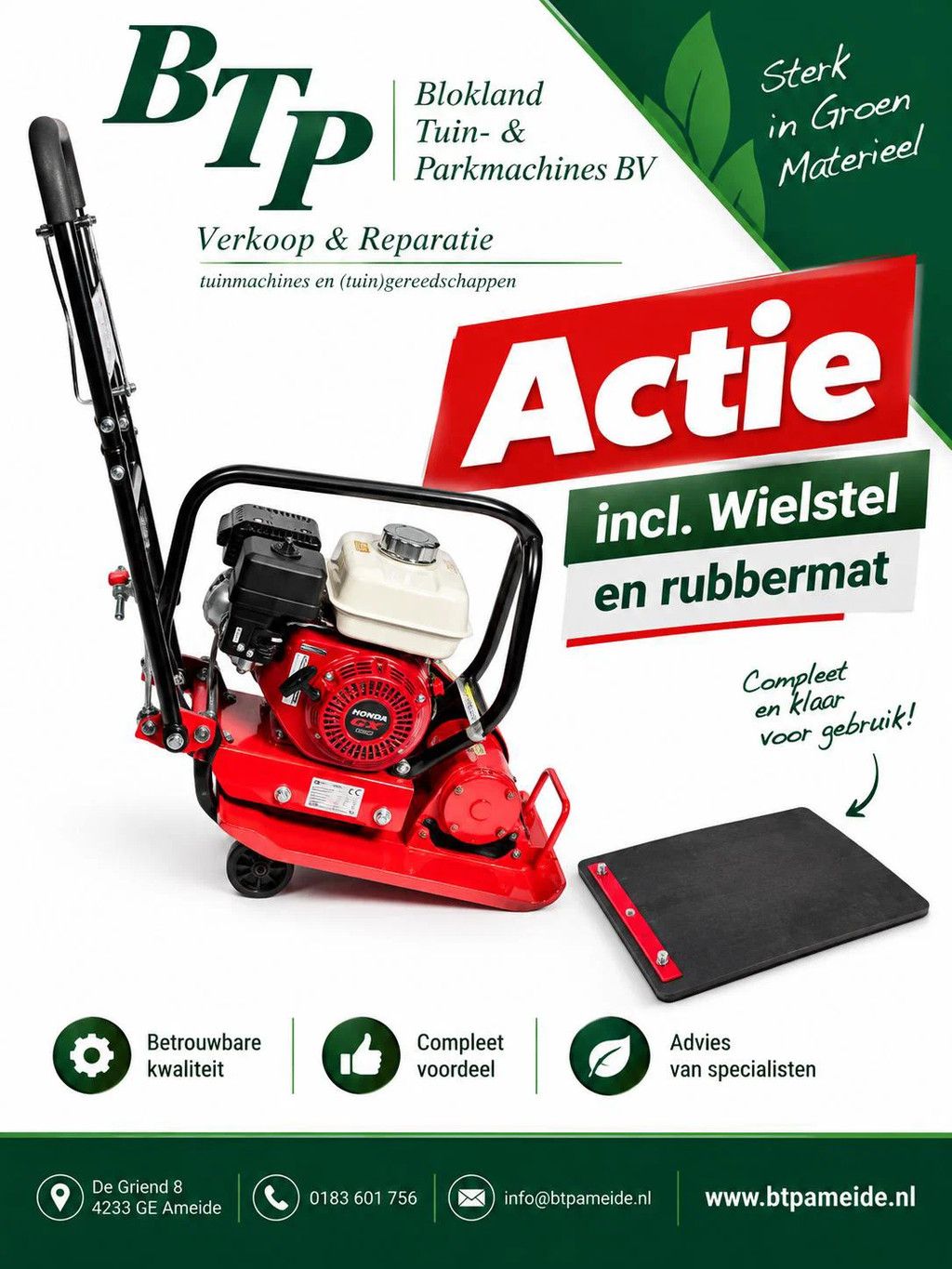 Honda Trilplaat incl. Rubbermat en wielstel trilmachine