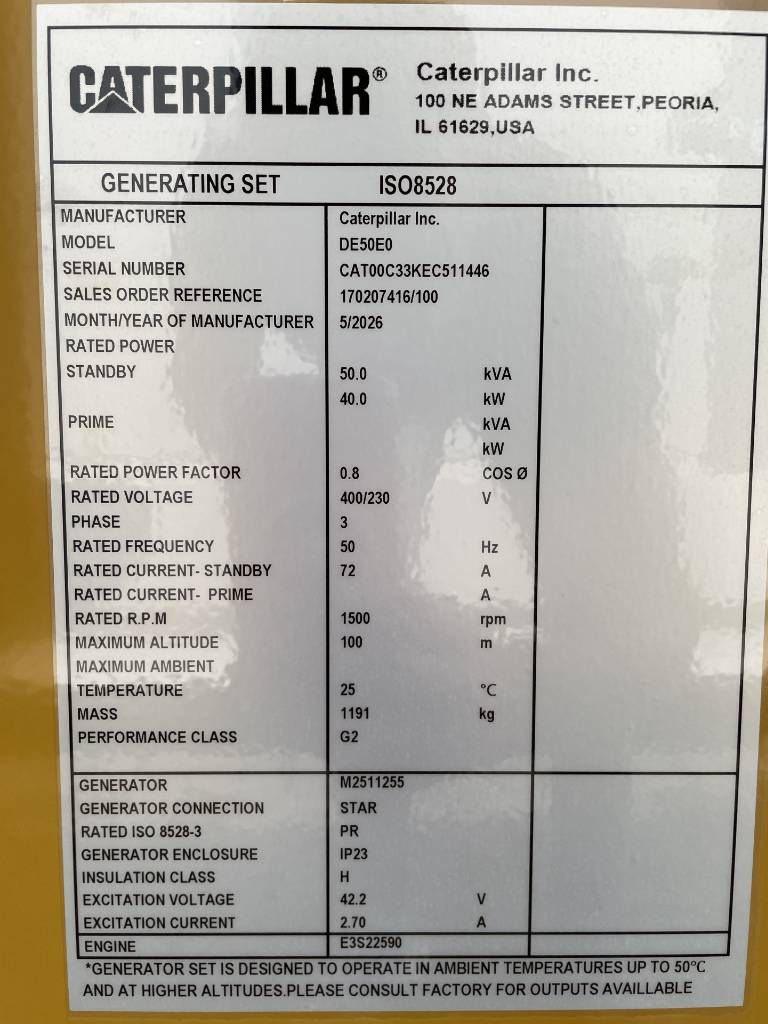 CAT DE50E0 - 50 kVA Generator - DPX-18006