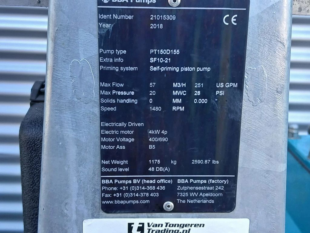 BBA PT150 D185 Self-priming piston pump