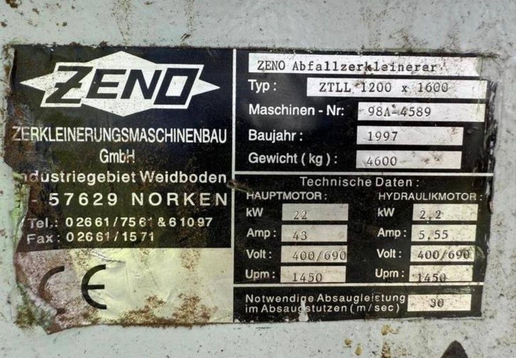 Shredder Zeno ZTLL 1200x1600 Electric 1997