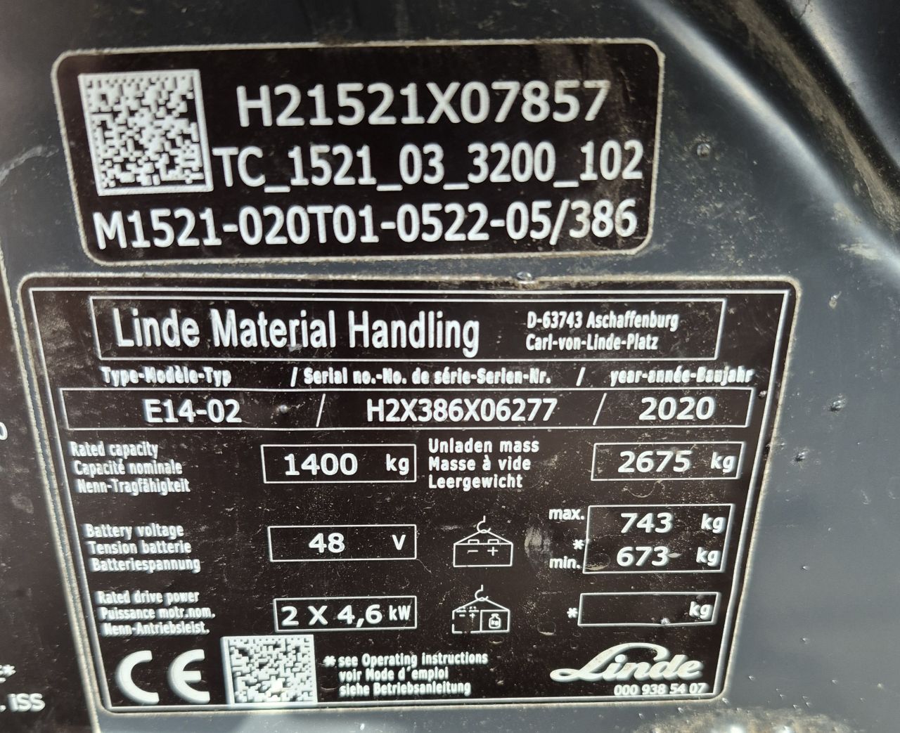 Linde E14-02 triplex sideshift 5.220 mm bj 2020 6133 uur