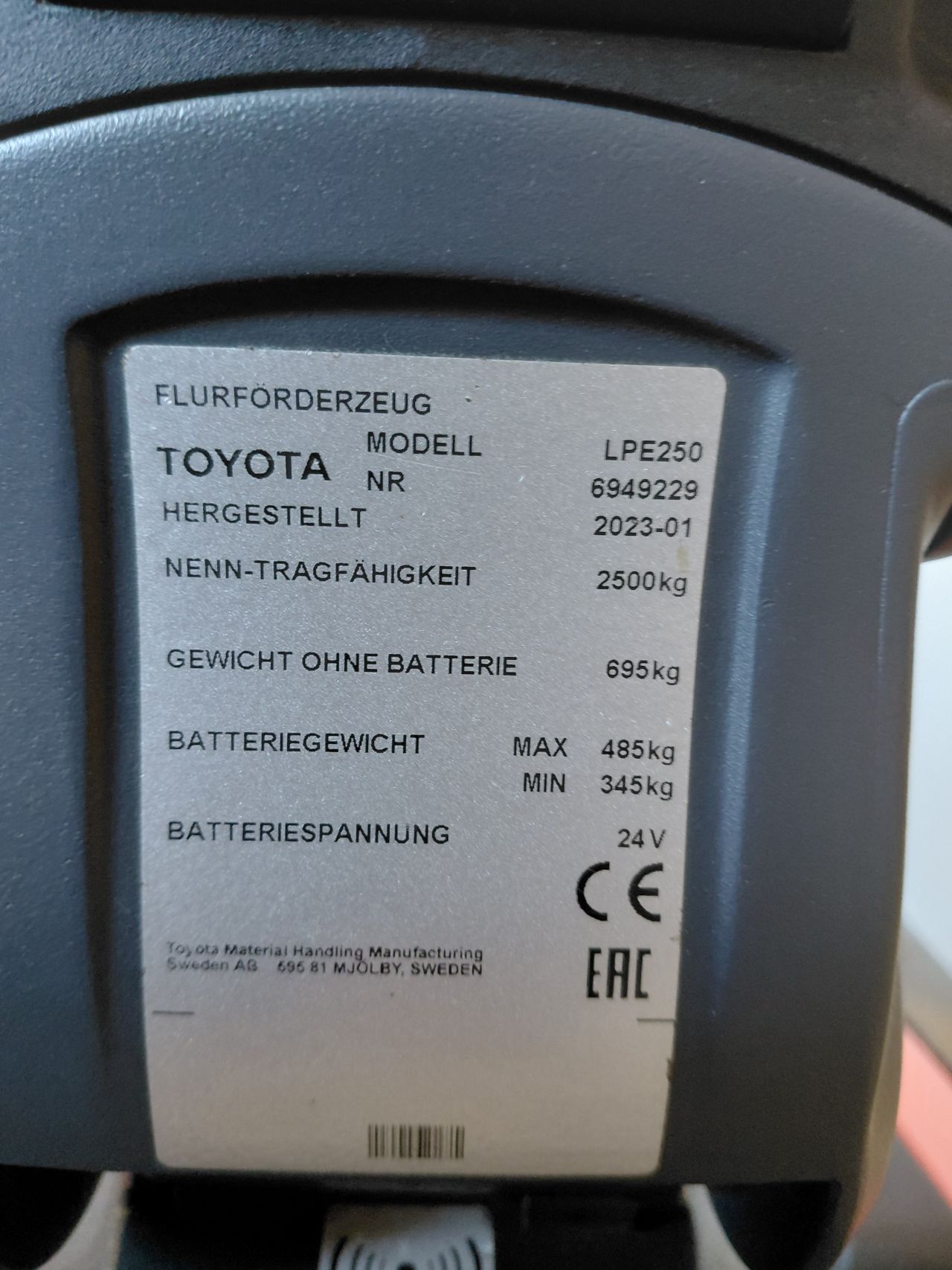 Toyota lpe 250 electrische palletwagen