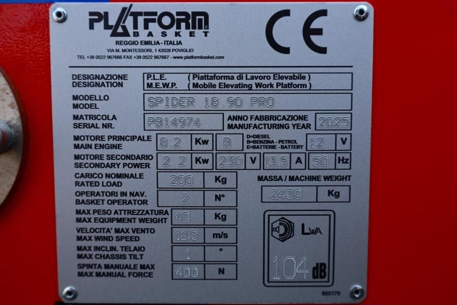 Platform Basket Spider 18.90 PRO CE Declaration, Valid inspection,