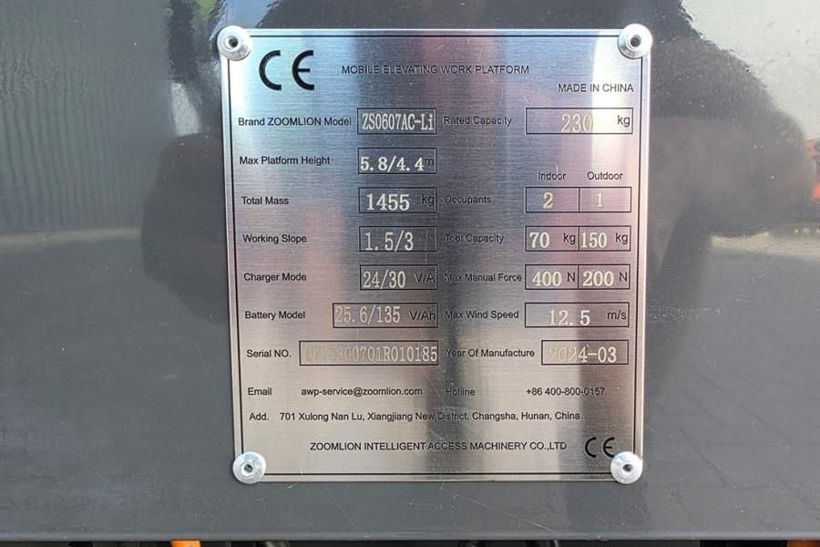 Zoomlion ZS0607AC Li Unused, Valid Inspection, 7.80m Workin