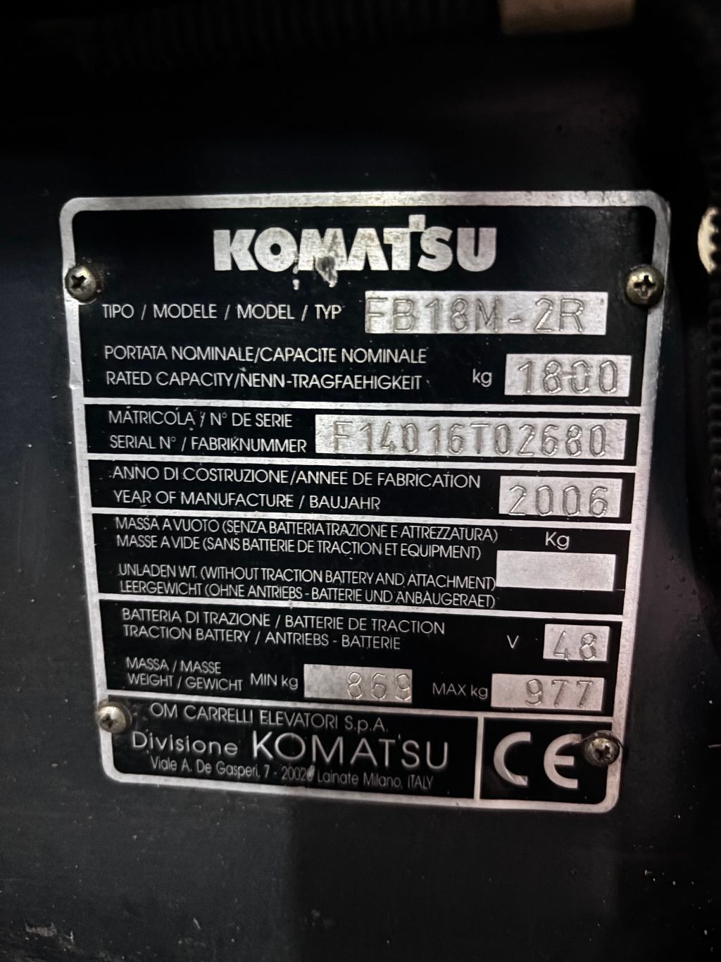 KOMATSU FB18M-2R Elektrische Heftruck TRIPLO FREELIFT SIDESHIFT