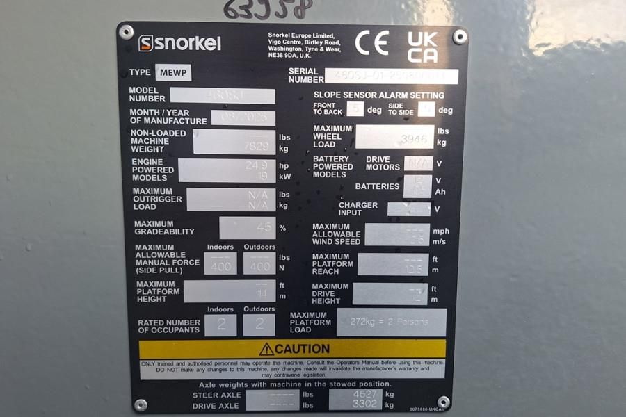 Snorkel 460SJ Valid Inspection, CE, Diesel, 4x4 Drive, 16m