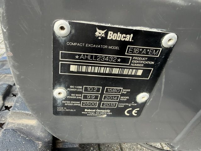Bobcat E16 2014 3800u 1.8T minigraver minikraan ZGST