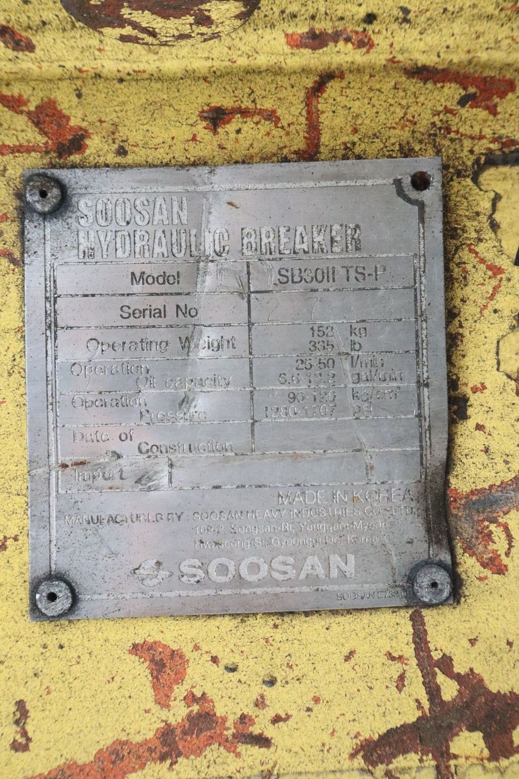 Soosan SB30II TS-9 | S40 | 2.5 TO 4.5 TON | HYDRAULIC BREAKER