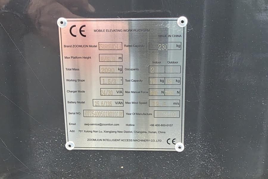 Zoomlion ZS0808AC-LI Unused, Valid Inspection, 10m Working